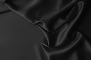 Black luxury wavy rippled glossy silk drapery cloth fabric
