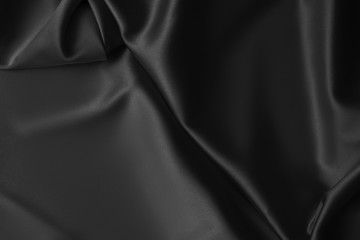 Black luxury wavy rippled glossy silk drapery cloth fabric