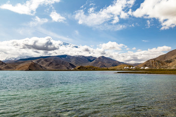Karakul Lake along Karakorum Highway, Xinjiang, China, connecting Kashgar and the Pakistan border....