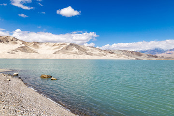 White Sand Lake along Karakorum Highway, Xinjiang, China. Connecting Kashgar and the Pakistan Border and crossing Pamir plateau, this road has some of the most spectacular views of China