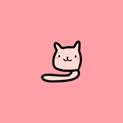 Small kitten minimalism style on pink font hand drawn illustration