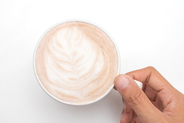 Hot aroma latte of  coffee  cup on  white background