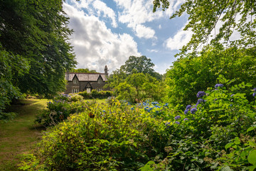 Fototapeta na wymiar A small stone cottage in lush vegetation, Wales