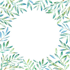 Floral wreath.Garland with pistachio branches.Watercolor hand drawn illustration.It can be used for greeting cards, posters, wedding cards.White background. - 257226880