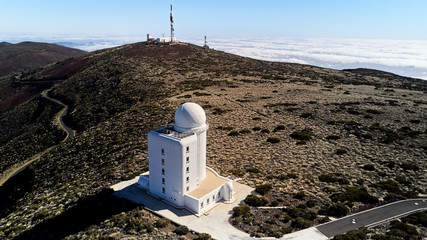 aerial view of observatory near to voulcano Teide Tenerife
