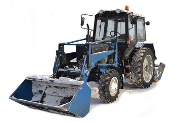 Tractor for snow removal. Isolated on white background. Russia