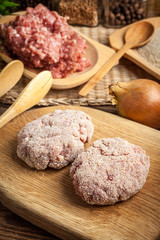 Preparation of ground chopper for frying.