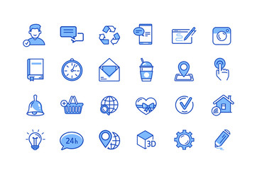 Blue color internet icons vector set