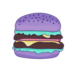 Double Color hamburger in pastel colors. Fast food concept