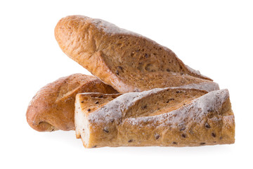 french white long baguette bread isolated on white background