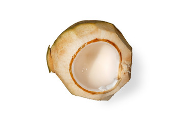 Isolated open fresh coconut on white background