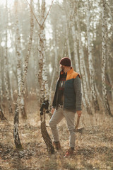 30-40 years old man hiker in the forest