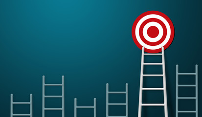 Stand out from the crowd and think different creative idea concepts. Longest white ladder and aiming high to goal target © Monster Ztudio