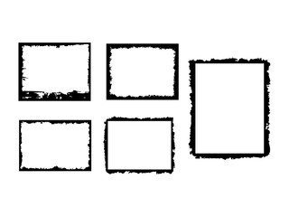 Set of black square grunge frames. Collection of geometric empty boundaries. 