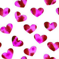 watercolor seamless pattern with pink hearts on a white background. great for textile design, invitations, cards