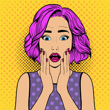 Surprised woman with blonde hair.Comic woman. Wow face female. Pop Art vintage vector illustration