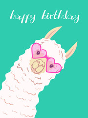 Cute llama, alpaca for poster, greeting, birthday card and party decor. Vector illustration
