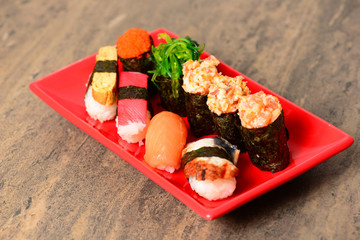 Plate with assorted sushi