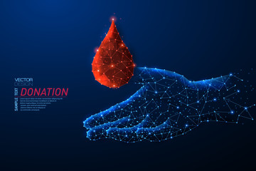 Abstract polygonal light design of blood drop in hand.