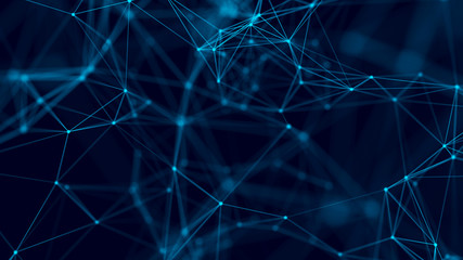 Big data visualization. Abstract background with connecting dots and lines. 3D rendering. High resolution.