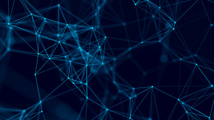 Big data visualization. Abstract background with connecting dots and lines. 3D rendering. High resolution.