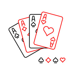 Four aces playing cards line style illustration. 