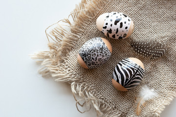 Animal print. Stylish set of Easter eggs on a white background. Easter concept.