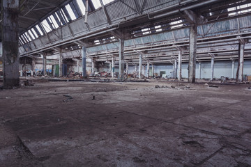 Destroyed industrial warehouse or factory, demolition concept