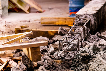 Naklejka premium rebar sticks out of concrete