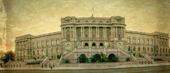 Panoramic view at facade of the Library of Congress, Washington DC, USA
