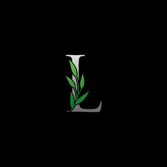 Nature Green Alphabet - L Letter With Green Leaf