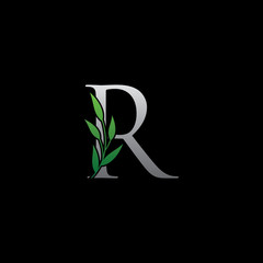 Nature Green Alphabet - R Letter With Green Leaf