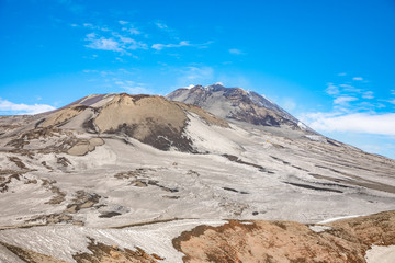 Etna Volcano with smoke in winter, volcano landscape from Catania, Sicily island, Italy