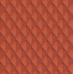 Copper dragon or fish scales. Lamellar armour imitation. Vector seamless pattern