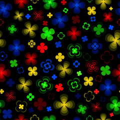 Fototapeta na wymiar Colored abstract flowers on a black background .Seamless pattern.