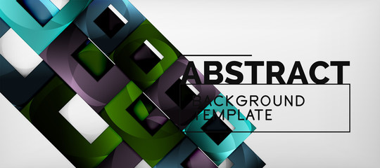 Abstract geometric background. Glossy square shapes composition on grey, minimalistic style template with copyspace