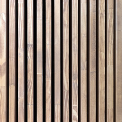 Texture wooden vertical stripes. Background natural tree with black stripes. Square size photo.