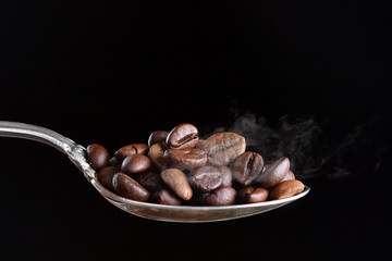 ot coffee beans with smoke.