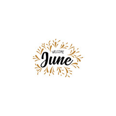 welcome june Hand drawn brush pen lettering. design for holiday greeting card and invitation of seasonal june holiday. - Vector