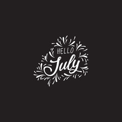  Handwritten phrase for banner, Hand drawn typography lettering phrase Hello july. Hello july phrase for calendar, flyer, greeting card, calendar. - Vector