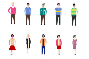 Set of full body diverse business people. Flat icons design white isolated. Vector graphic illustration. Man and woman, Different nationalities characters