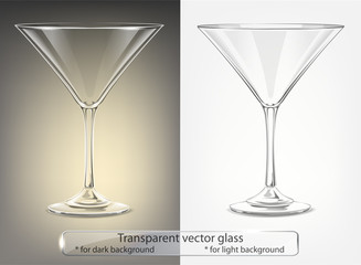Transparent vector glass goblets for dark and light background