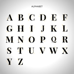 Vector golden letters. Set of gold alphabet. Frame glitter