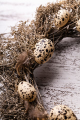 Natural Easter decorations, decoration with quail eggs.