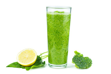 Glass of homemade spinach and broccoli smoothie