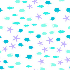 Underwater world in deep ocean. Silhouette of different fishes. Seamless vector EPS 10