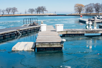 Empty yacht harbor during winter time almost ready for the season.