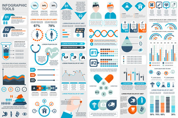 Medical infographic elements data visualization vector design template. Can be used for steps, options, workflow, diagram, flowchart concept, timeline, healthcare icons, research, info graphics.