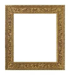 Golden frame for paintings, mirrors or photo isolated on white background