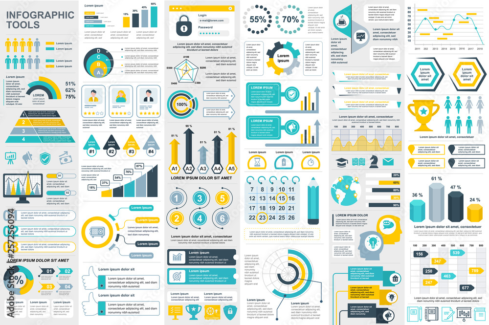 Aufkleber Infographic elements data visualization vector design template. Can be used for steps, options, business processes, workflow, diagram, flowchart concept, timeline, marketing icons, info graphics.